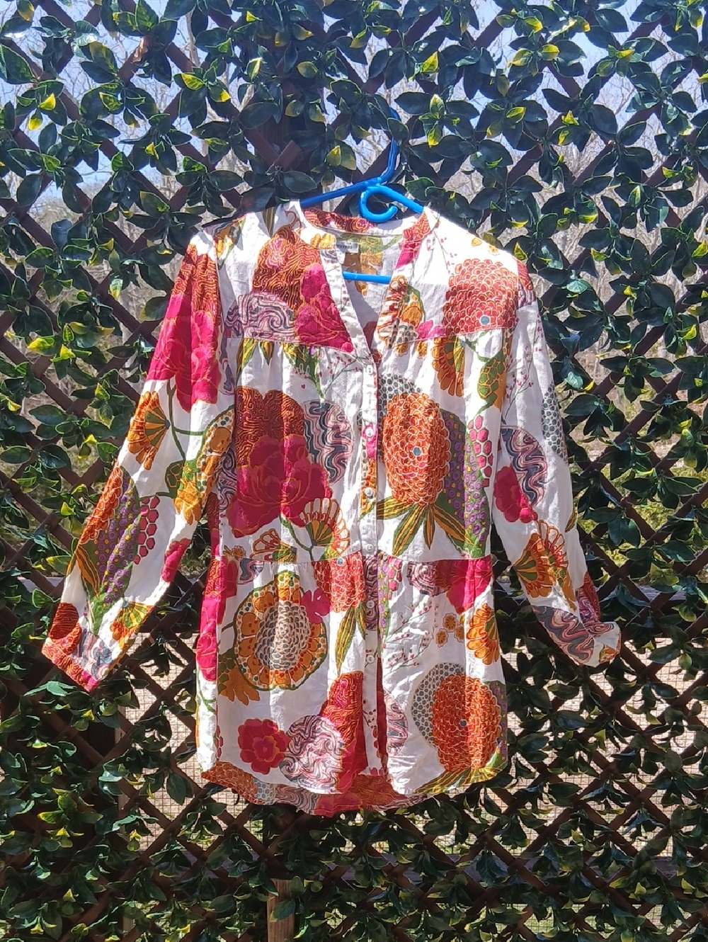 J. Peterman White Tunic with Pink & Orange Floral Print